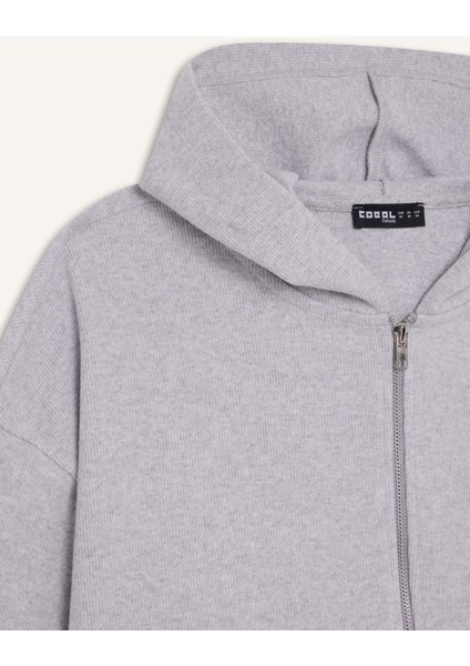 Coool Loose Fit Basic Düz Kapüşonlu Fermuarlı Sweatshirt E1464AX24WN