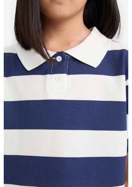 Kız Çocuk Relax Fit Çizgili Kısa Kollu Polo Tişört E0065A825SM