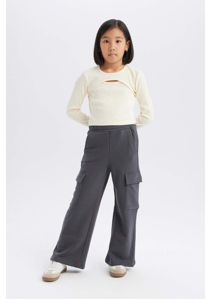 Kız Çocuk Beli Lastikli Kargo Cepli Eşofman Altı E0026A825SP