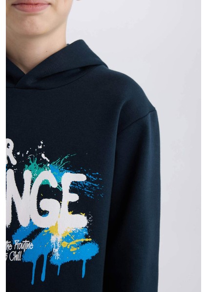Erkek Çocuk Kapüşonlu Baskılı İçi Yumuşak Tüylü Sweatshirt D6218A824CW