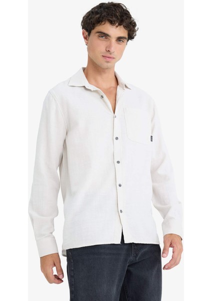 %100 Pamuk Regular Fit Basic Düz Uzun Kollu Gömlek