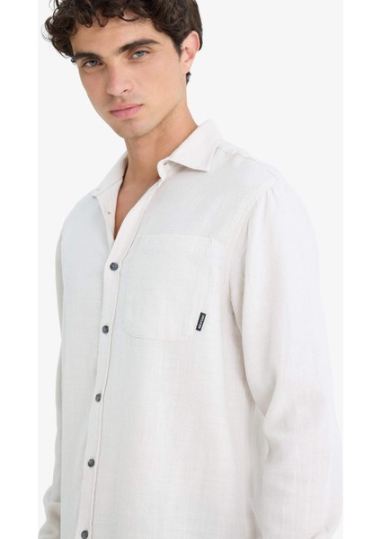 %100 Pamuk Regular Fit Basic Düz Uzun Kollu Gömlek