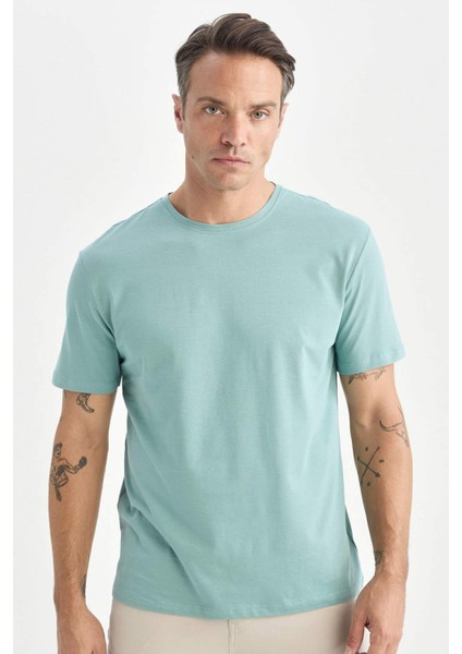 %100 Pamuk New Regular Fit Bisiklet Yaka Basic Düz Kısa Kollu Tişört E1091AXNS