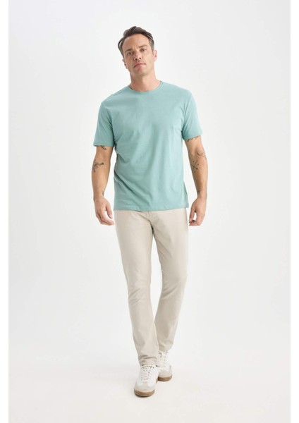 %100 Pamuk New Regular Fit Bisiklet Yaka Basic Düz Kısa Kollu Tişört E1091AXNS