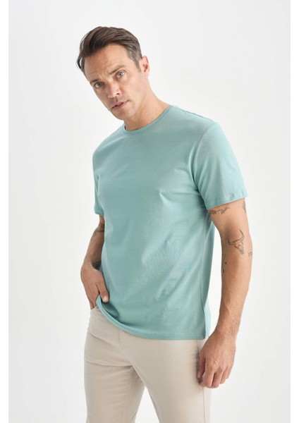 %100 Pamuk New Regular Fit Bisiklet Yaka Basic Düz Kısa Kollu Tişört E1091AXNS