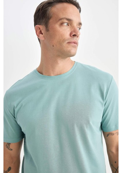 %100 Pamuk New Regular Fit Bisiklet Yaka Basic Düz Kısa Kollu Tişört E1091AXNS