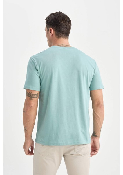 %100 Pamuk New Regular Fit Bisiklet Yaka Basic Düz Kısa Kollu Tişört E1091AXNS