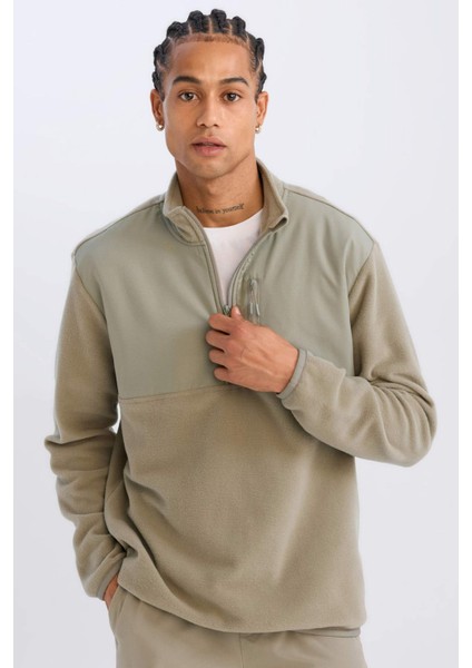 Fit Standart Fit Dik Yaka Fermuarlı Polar Sporcu Sweatshirt D9226AX24WN