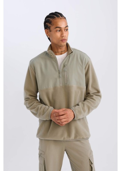 Fit Standart Fit Dik Yaka Fermuarlı Polar Sporcu Sweatshirt D9226AX24WN