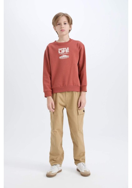 Erkek Çocuk Bisiklet Yaka Baskılı İçi Yumuşak Tüylü Sweatshirt D6209A824CW