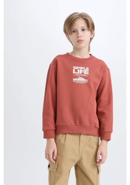 Erkek Çocuk Bisiklet Yaka Baskılı İçi Yumuşak Tüylü Sweatshirt D6209A824CW