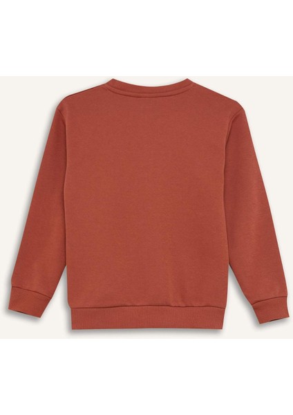 Erkek Çocuk Bisiklet Yaka Baskılı İçi Yumuşak Tüylü Sweatshirt D6209A824CW