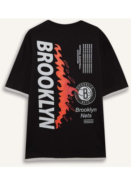 Fit NBA Brooklyn Nets Oversize Geniş Kalıp Bisiklet Yaka Sırt Baskılı Kısa Kollu Tişört D6562AX25SP