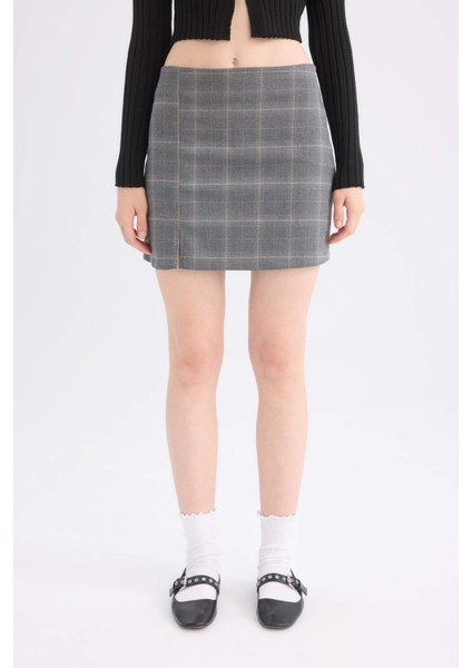 Coool Kareli Yüksek Bel Mini Etek E1810AX24WN