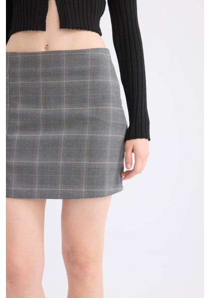 Coool Kareli Yüksek Bel Mini Etek E1810AX24WN