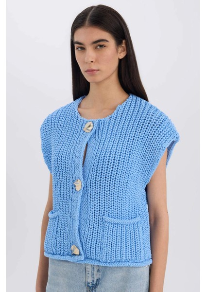 Relax Fit Düğmeli Cepli Triko Yelek E1960AX24WN