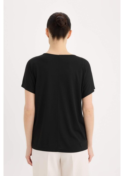 Bisiklet Yaka Baskılı Siyah Kısa Kollu Tişört K7701AZ25SP