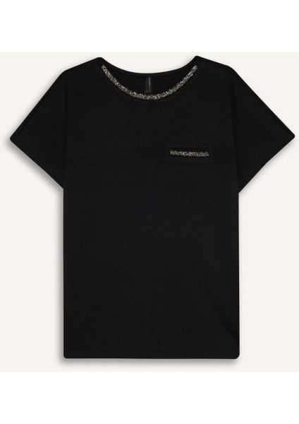 Bisiklet Yaka Baskılı Siyah Kısa Kollu Tişört K7701AZ25SP