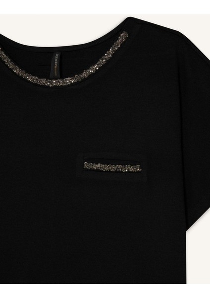 Bisiklet Yaka Baskılı Siyah Kısa Kollu Tişört K7701AZ25SP