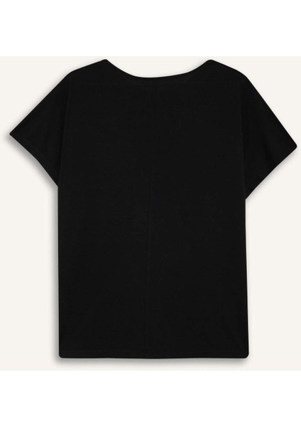 Bisiklet Yaka Baskılı Siyah Kısa Kollu Tişört K7701AZ25SP