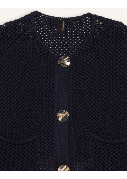 Relax Fit Bisiklet Yaka Düğmeli Örgü Desenli Triko Hırka E1962AX24WN