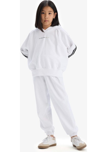 Kız Çocuk 2'li Takım Kapüşonlu Baskılı Sweatshirt Beli Paçası Lastikli Eşofman Altı D9497A825SM