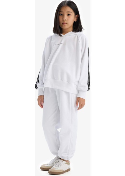 Kız Çocuk 2'li Takım Kapüşonlu Baskılı Sweatshirt Beli Paçası Lastikli Eşofman Altı D9497A825SM