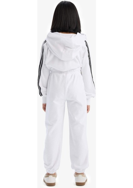 Kız Çocuk 2'li Takım Kapüşonlu Baskılı Sweatshirt Beli Paçası Lastikli Eşofman Altı D9497A825SM