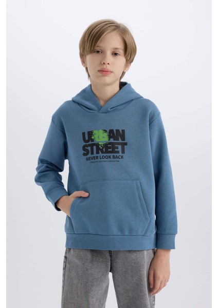 Erkek Çocuk Kapüşonlu Baskılı Cepli İçi Yumuşak Tüylü Sweatshirt D6211A824CW
