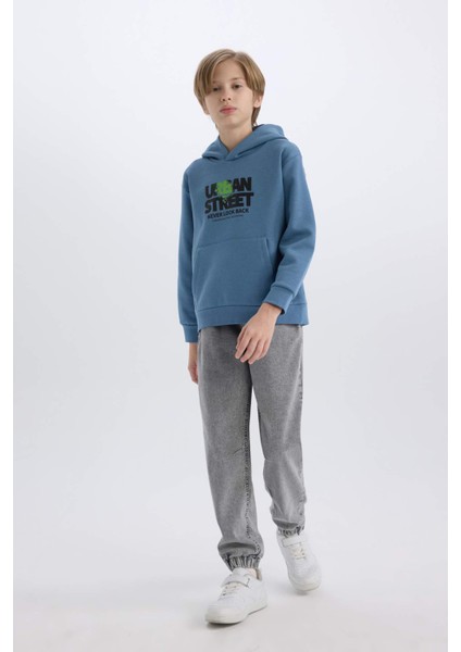 Erkek Çocuk Kapüşonlu Baskılı Cepli İçi Yumuşak Tüylü Sweatshirt D6211A824CW