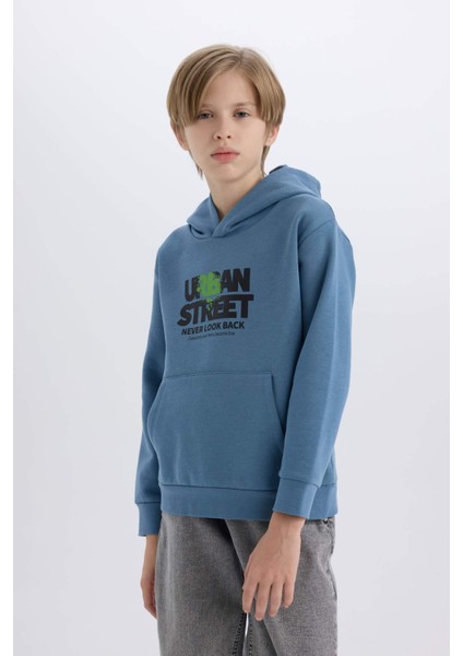 Erkek Çocuk Kapüşonlu Baskılı Cepli İçi Yumuşak Tüylü Sweatshirt D6211A824CW