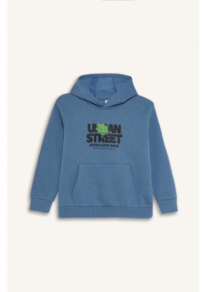 Erkek Çocuk Kapüşonlu Baskılı Cepli İçi Yumuşak Tüylü Sweatshirt D6211A824CW