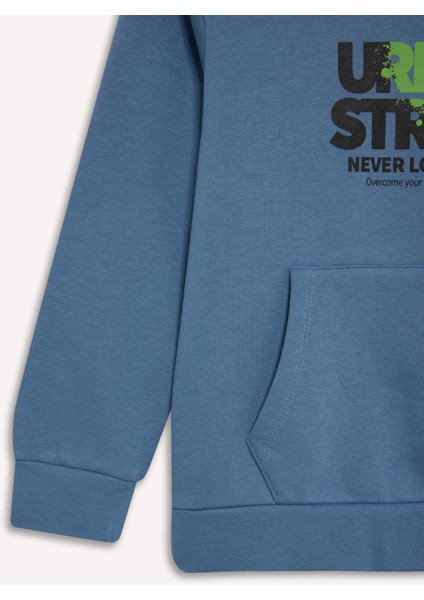 Erkek Çocuk Kapüşonlu Baskılı Cepli İçi Yumuşak Tüylü Sweatshirt D6211A824CW