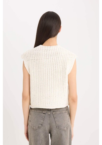 Relax Fit Düğmeli Cepli Triko Yelek E1960AX24WN