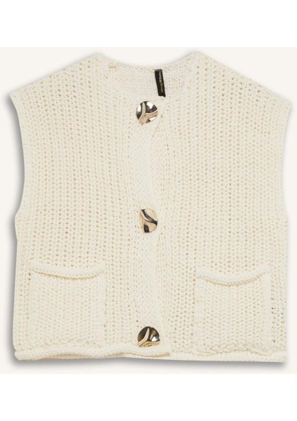 Relax Fit Düğmeli Cepli Triko Yelek E1960AX24WN