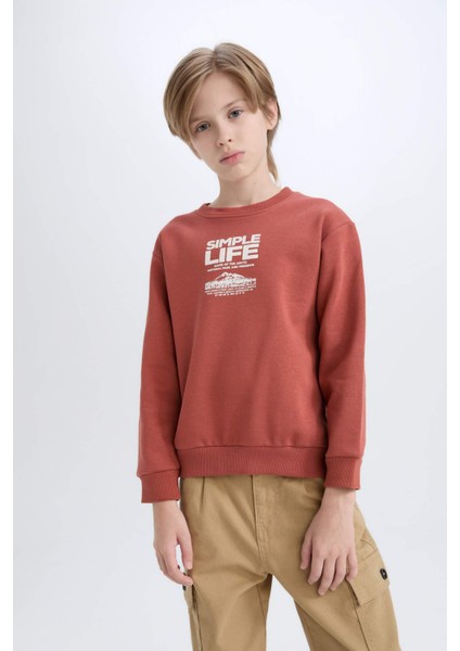 Erkek Çocuk Bisiklet Yaka Baskılı İçi Yumuşak Tüylü Sweatshirt D6209A824CW