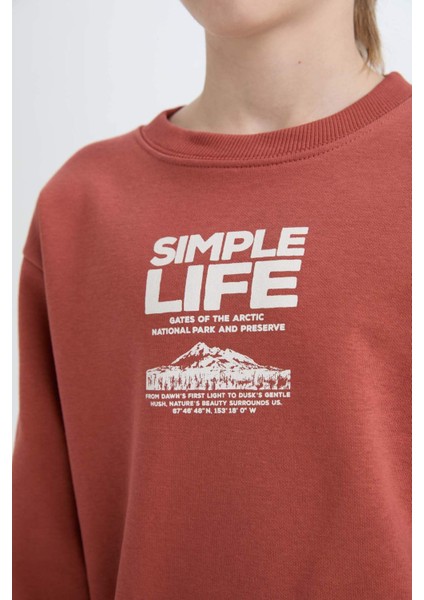 Erkek Çocuk Bisiklet Yaka Baskılı İçi Yumuşak Tüylü Sweatshirt D6209A824CW