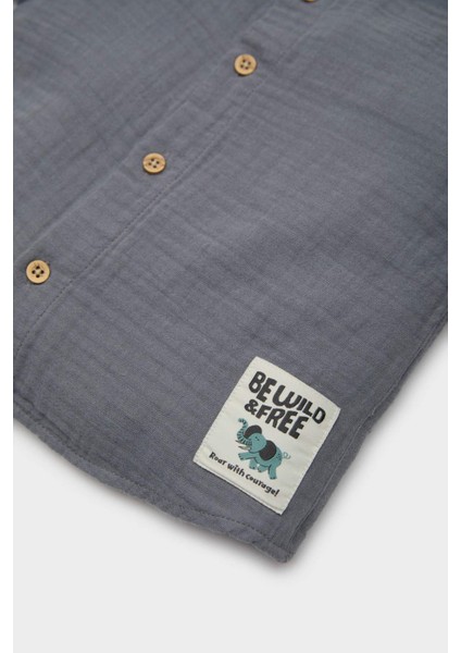 Erkek Bebek Dokuma Etiketli Müslin Uzun Kollu Gömlek