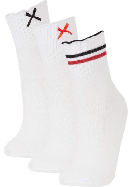 Kadın Kurdele 3'lü Pamuklu Soket Çorap