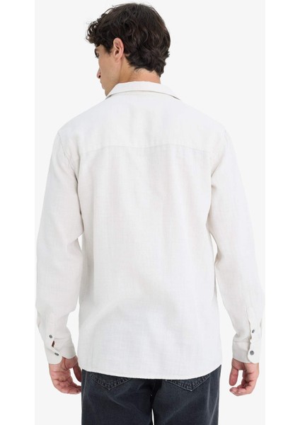 %100 Pamuk Regular Fit Basic Düz Uzun Kollu Gömlek