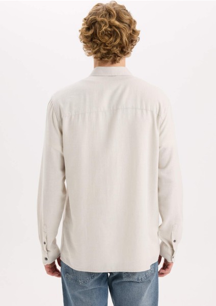 %100 Pamuk Regular Fit Basic Düz Uzun Kollu Gömlek