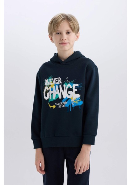 Erkek Çocuk Kapüşonlu Baskılı İçi Yumuşak Tüylü Sweatshirt D6218A824CW