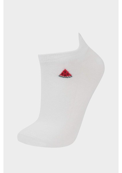 Kadın Nakışlı 3'lü Pamuklu Patik Çorap