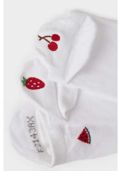 Kadın Nakışlı 3'lü Pamuklu Patik Çorap