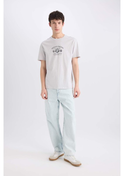 %100 Pamuk Regular Fit Bisiklet Yaka Baskılı Kısa Kollu Tişört E1316AX25SM