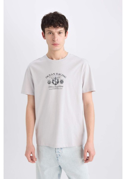 %100 Pamuk Regular Fit Bisiklet Yaka Baskılı Kısa Kollu Tişört E1316AX25SM