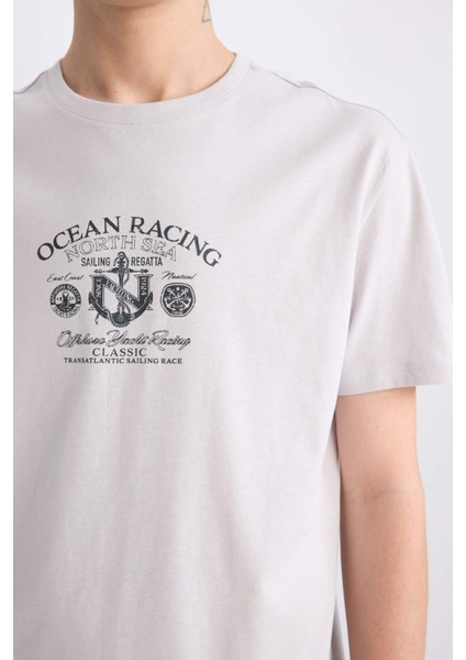 %100 Pamuk Regular Fit Bisiklet Yaka Baskılı Kısa Kollu Tişört E1316AX25SM