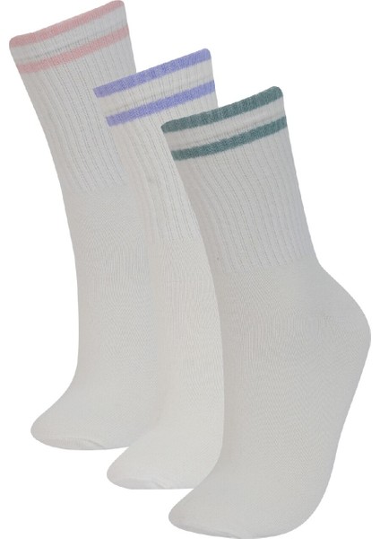 Kadın Rahat Lastikli 3'lü Pamuklu Uzun Çorap E2057AXNS