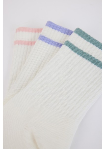 Kadın Rahat Lastikli 3'lü Pamuklu Uzun Çorap E2057AXNS