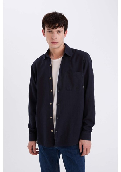 %100 Pamuk Regular Fit Basic Düz Uzun Kollu Gömlek D7079AX25SP